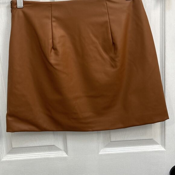 NWT A New Day Women’s Faux Leather Mini Skirt Brown Tan Size 4 High Rise - Picture 11 of 16